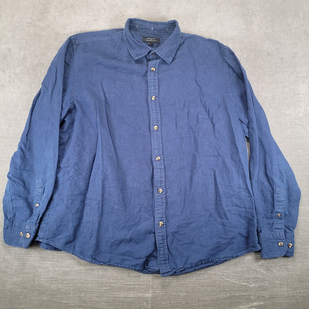 Banana Republic Mens XL Blue Linen Blend Slim Fit Long Sleeve Button Down Shirt